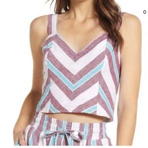 Bp Mitered Stripe Linen Blend Crop Top